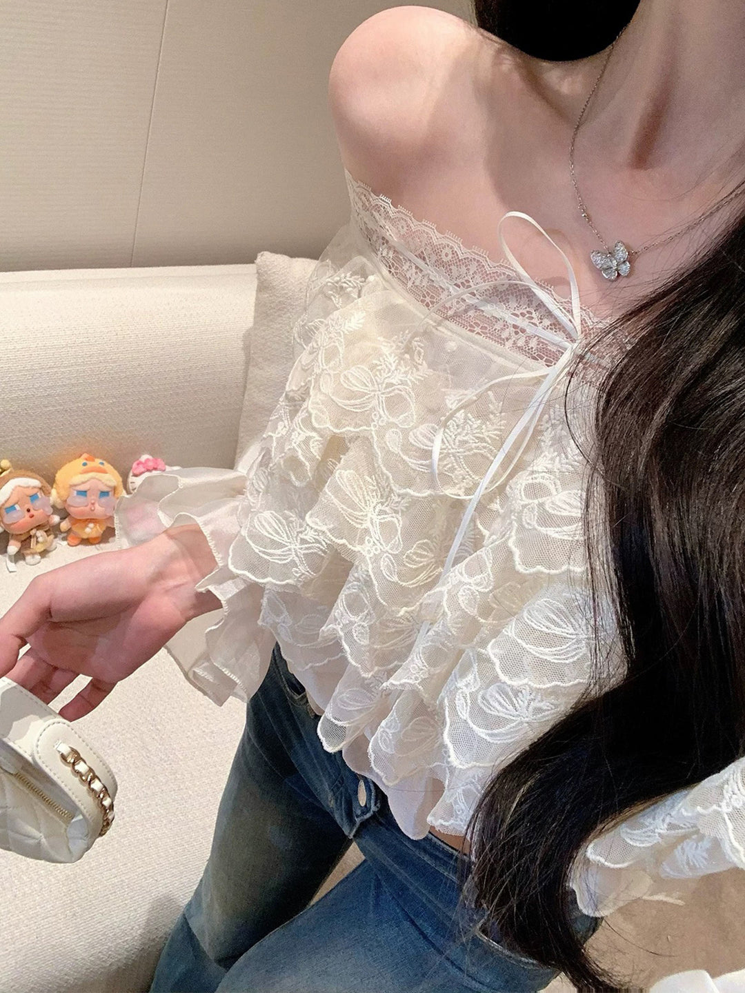 【tops】オフショルダーレーストップス Q9007