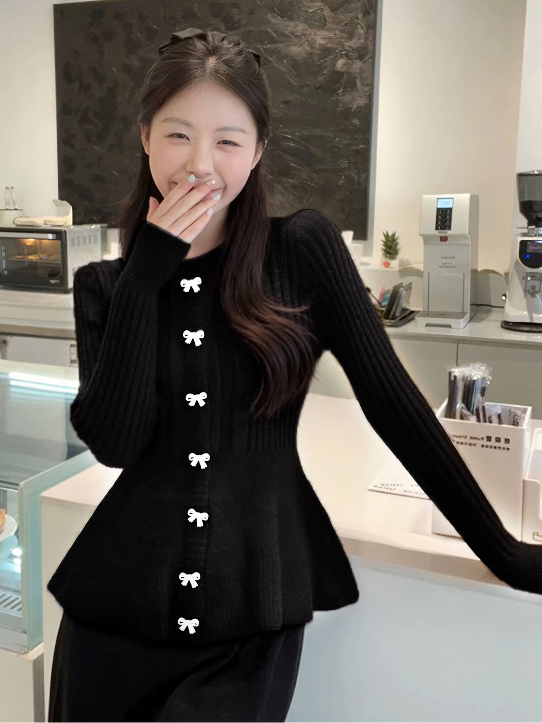 【tops】リボン付きニットトップス Q9064