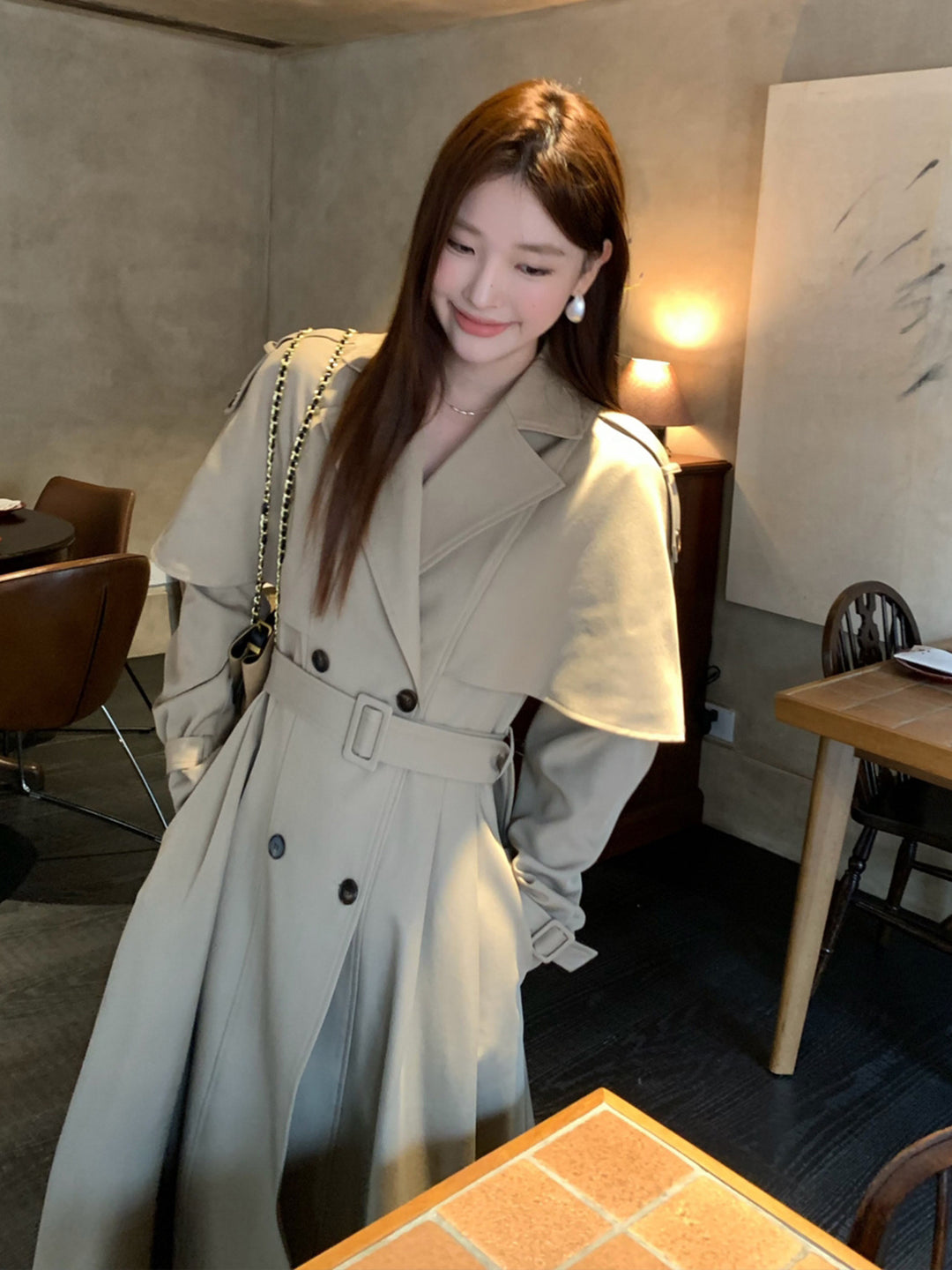【outer】2色展開ベルト付きロングコート Q8978
