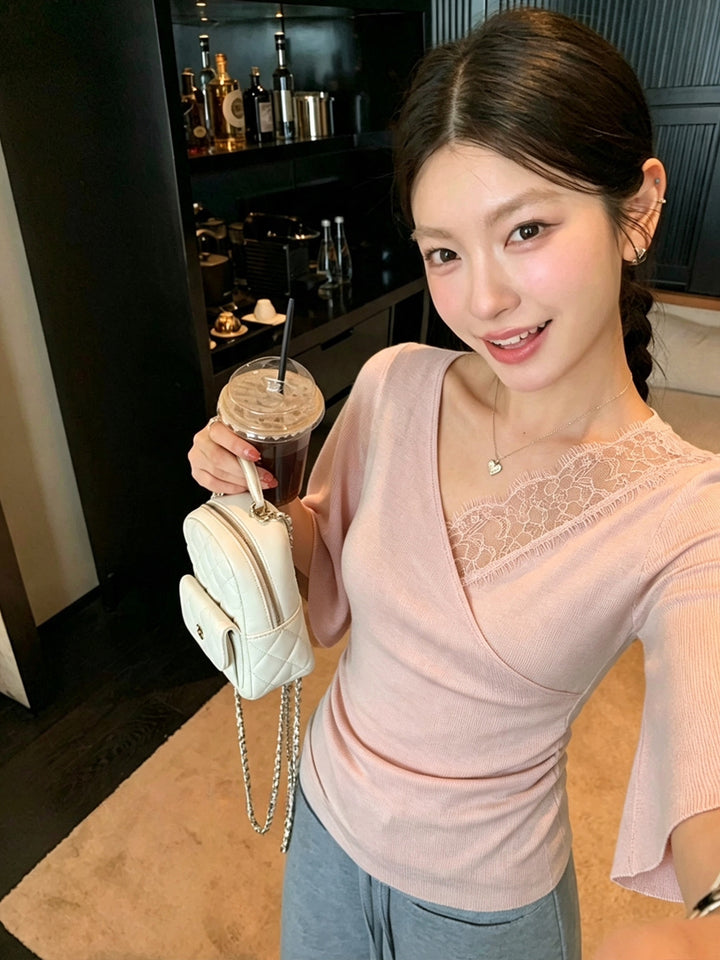 【tops】レースドッキングニットトップス Q9060