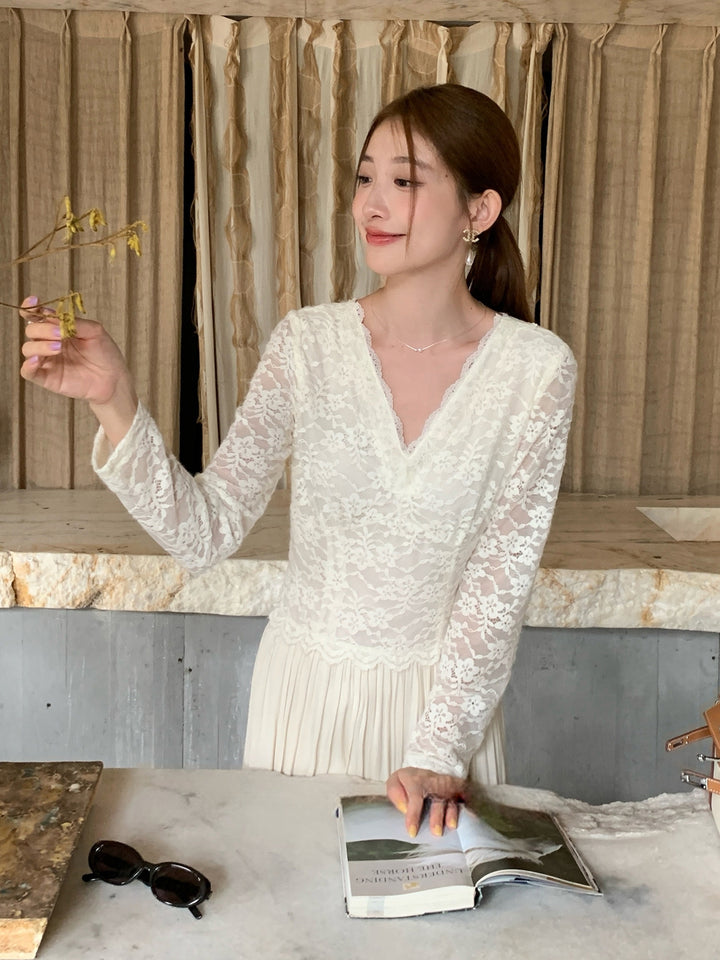 【dress】レースドッキングロングワンピース Q9109