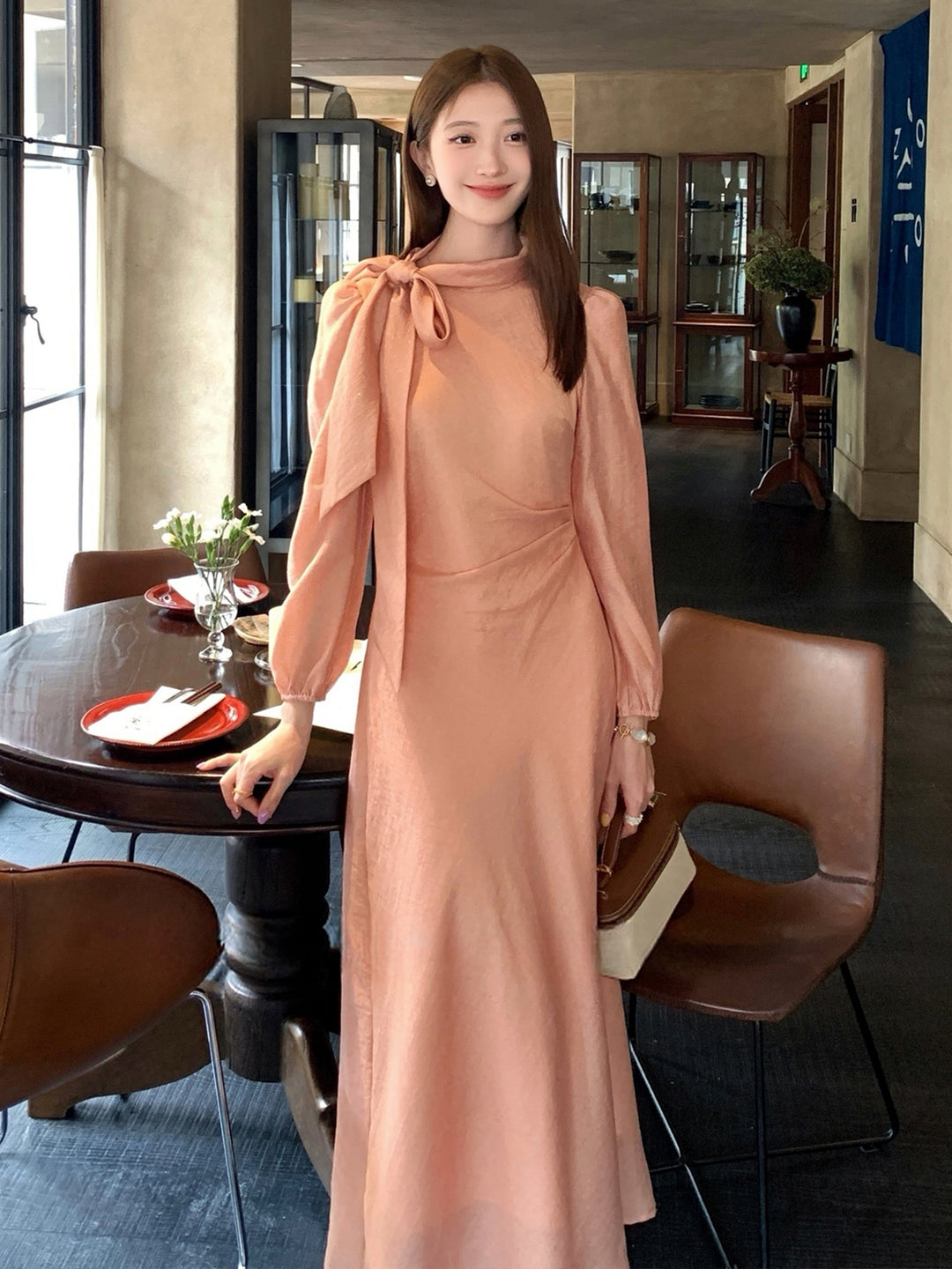 【dress】リボン付きロングワンピース Q8961