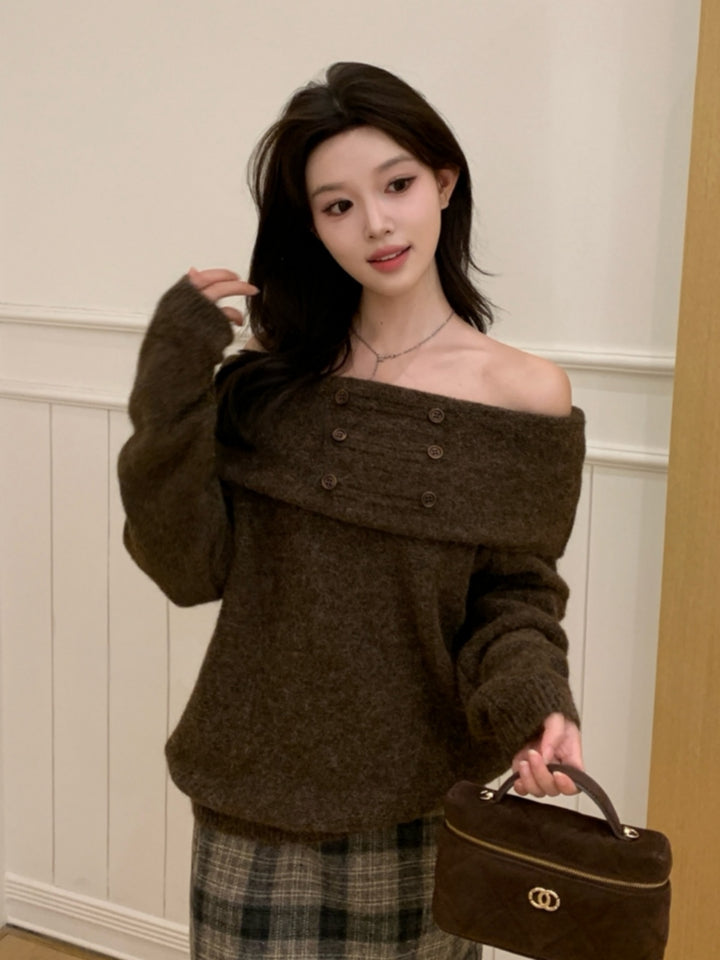 【tops】オフショルダーニットトップス Q9249