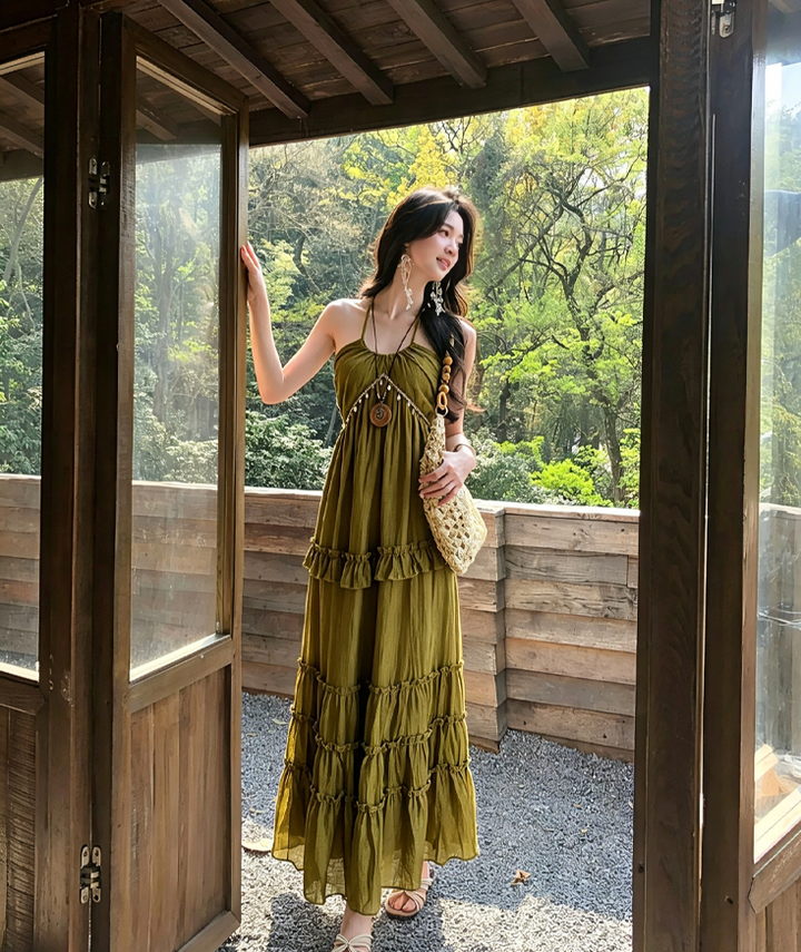 【dress】ホルターネックロングワンピース Q8534