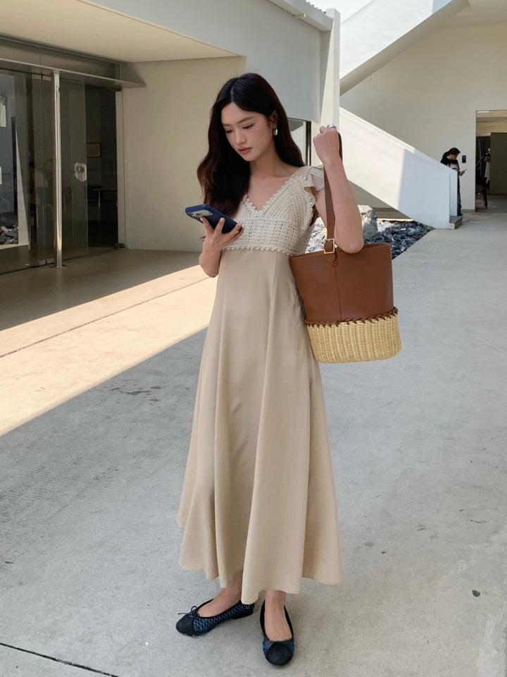 【dress】レースドッキングフラッタースリーブワンピース Q8672