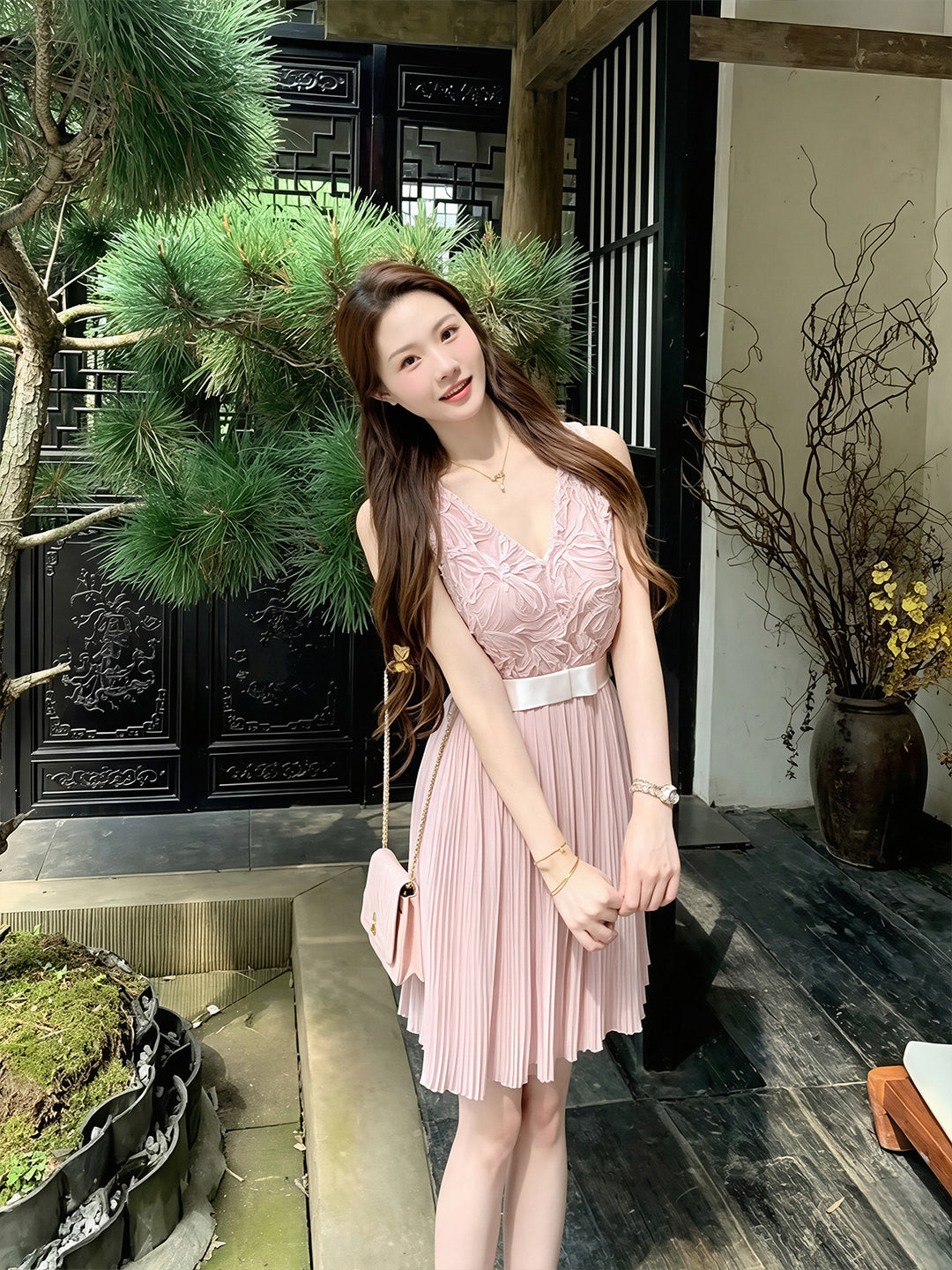 【dress】レースドッキングベストワンピース Q8690