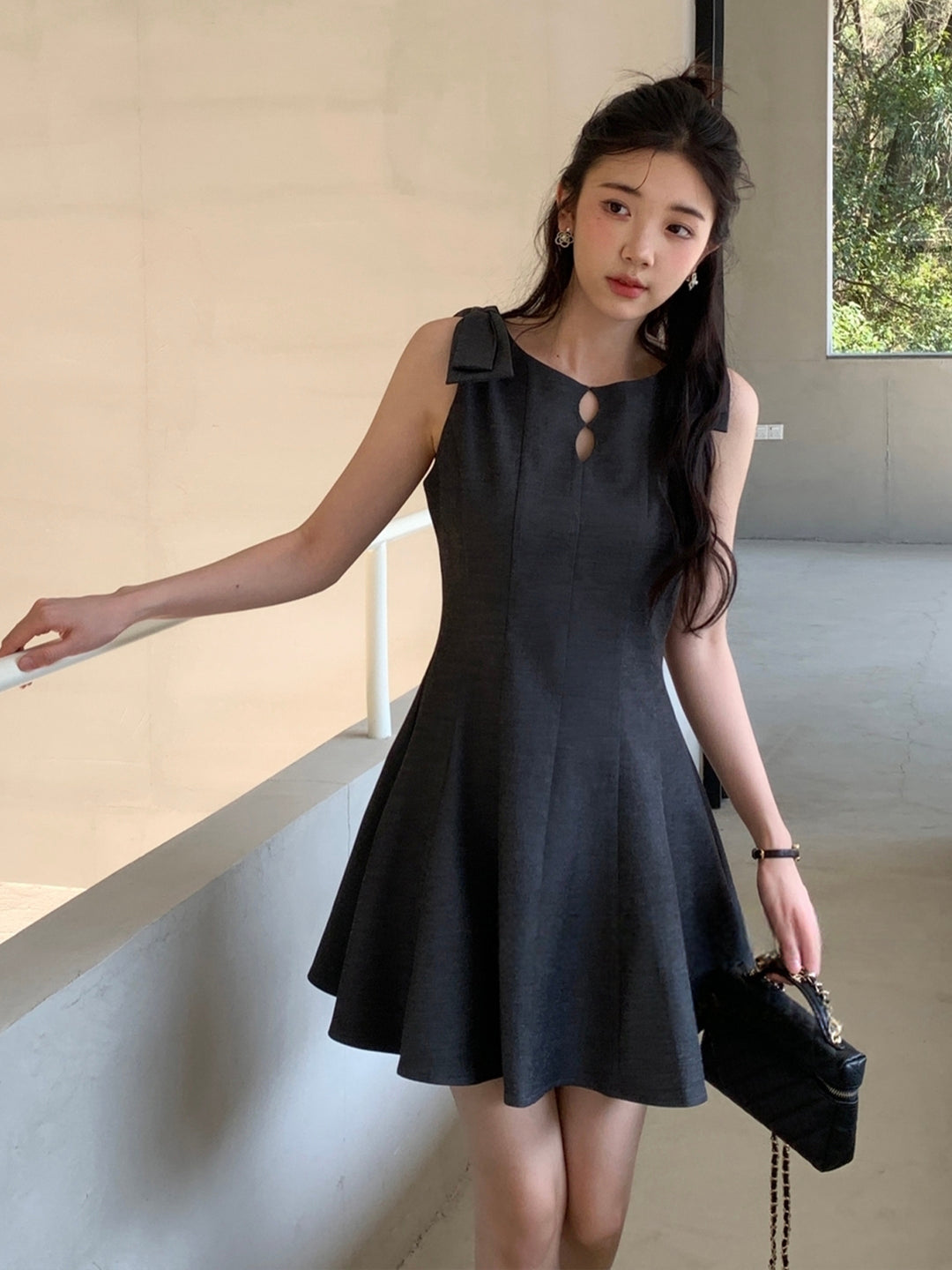 【dress】リボン付きミニベストワンピース Q8667