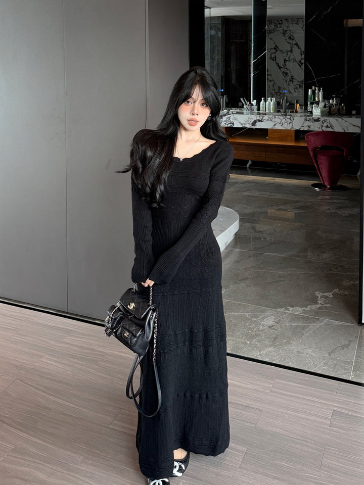 【dress】ロングアイレットニットワンピース Q9189
