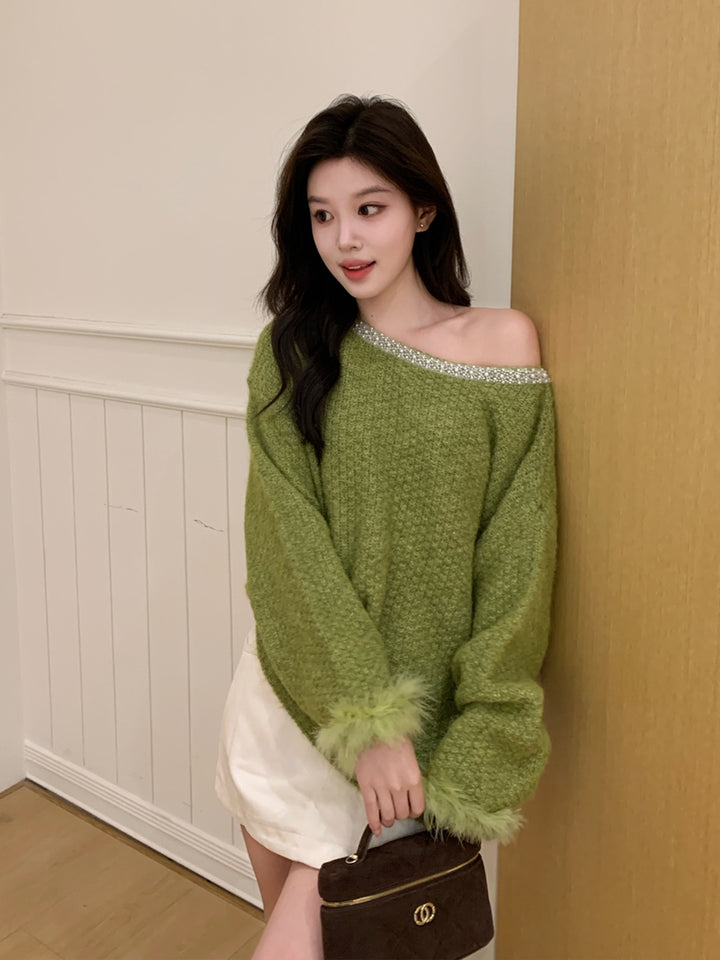 【tops】パール付きニットトップス Q9242