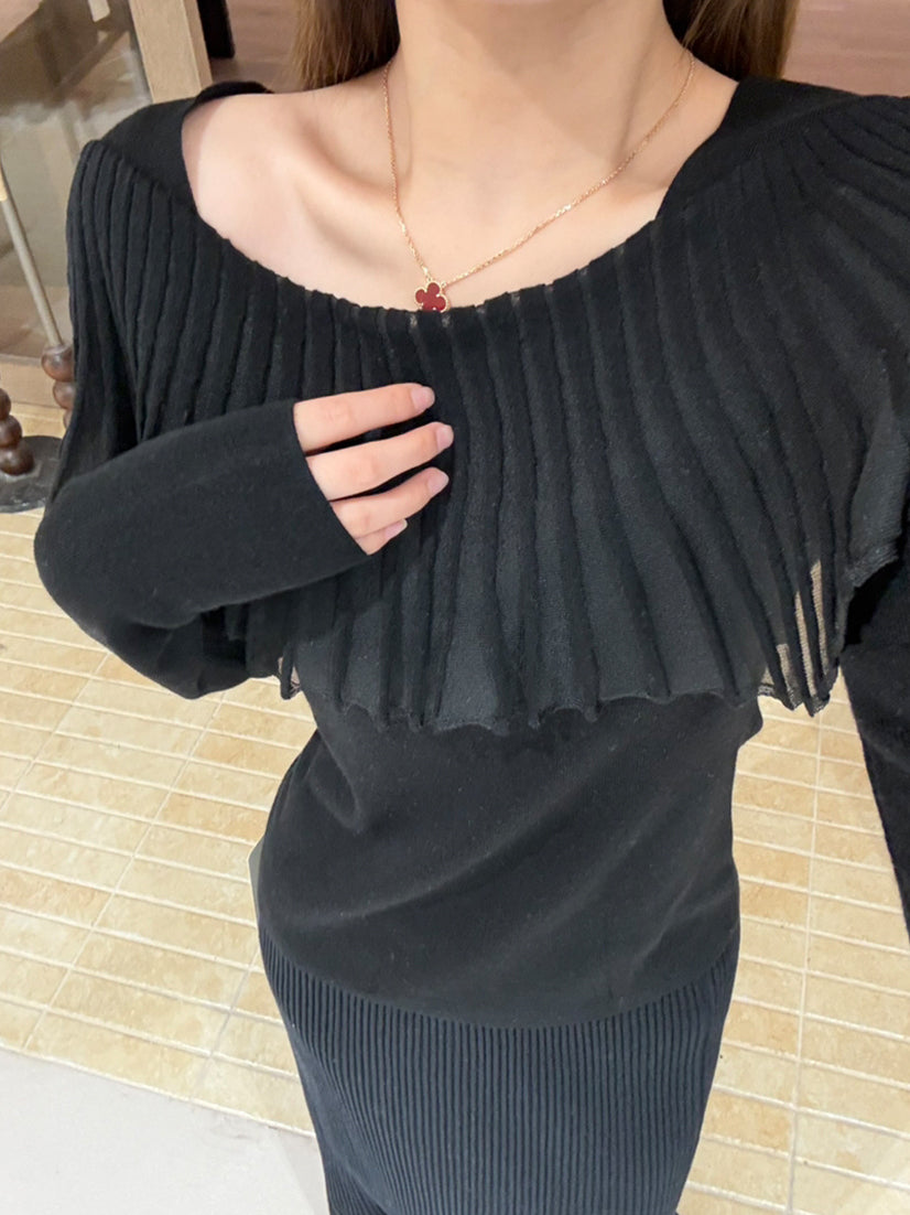 【tops】フレアカラーニットトップス Q9136