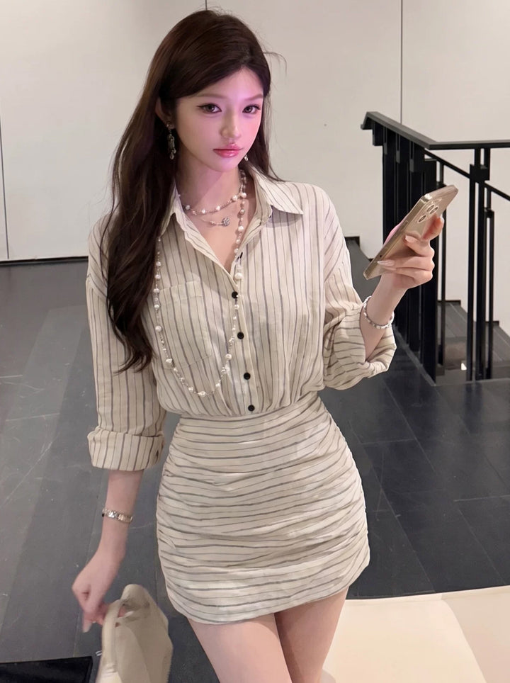 【dress】ストライプ柄シャツワンピース Q8645
