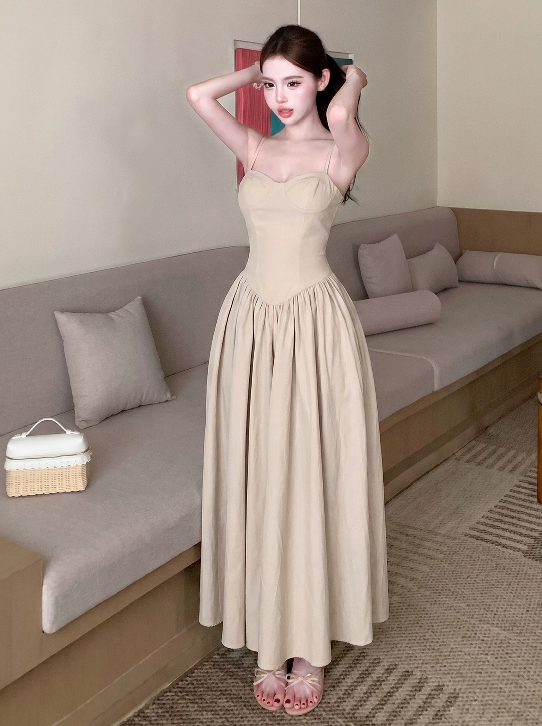 【dress】胸パット付きロングキャミワンピース Q8574