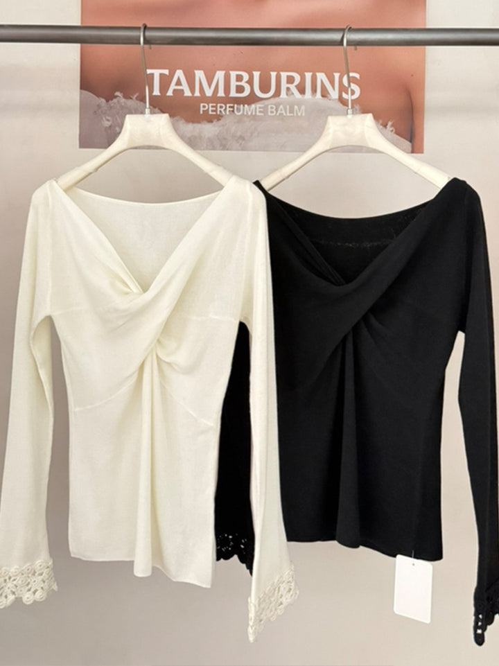 【tops】クロスネックニットトップス Q9154