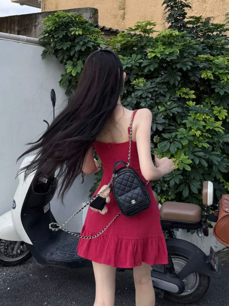 【dress】レースドッキングミニキャミワンピース Q8640