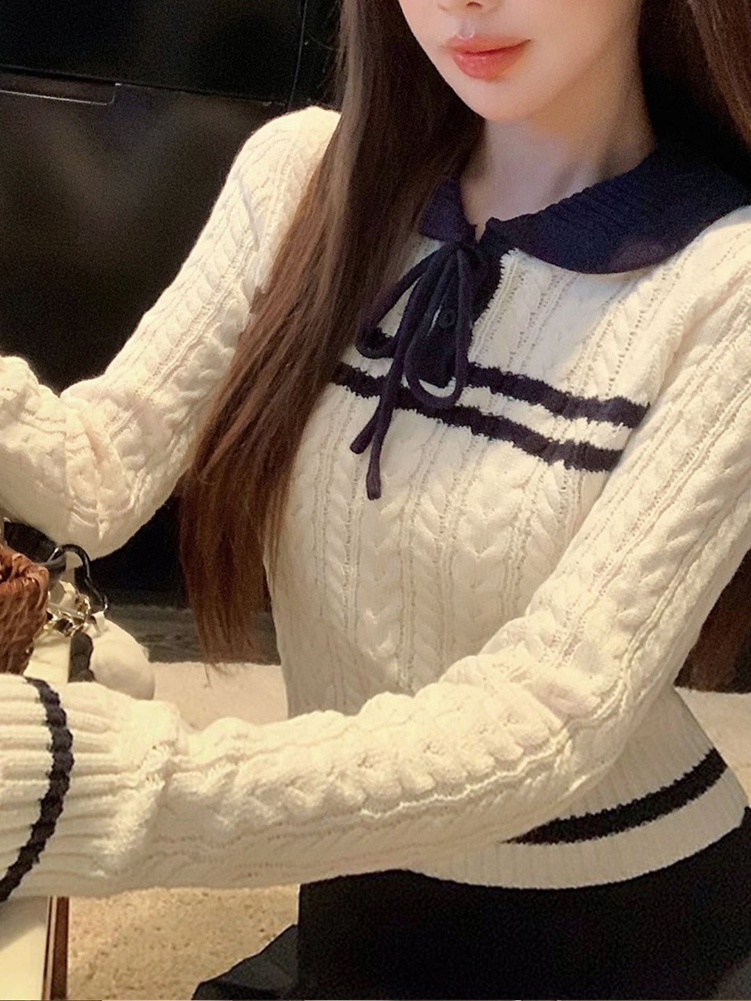 【tops】折り襟ニットトップス Q9065