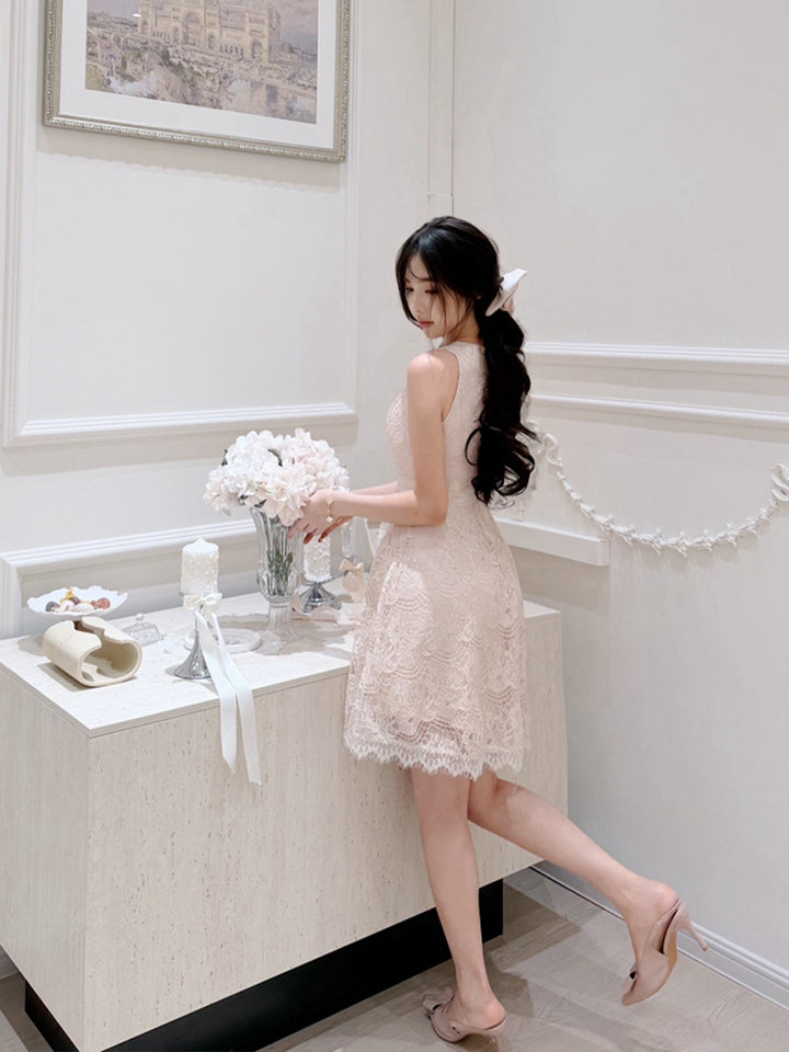 【dress】ノースリーブレースミニワンピース Q8688