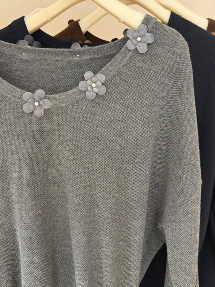 【tops】立体フラワー付きニットトップス Q9160