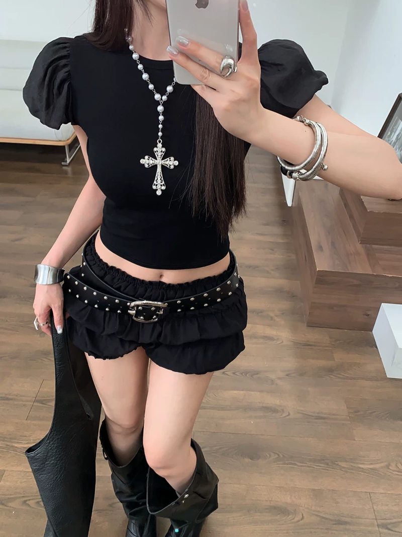 【tops】チュールドッキングフラッタースリーブトップス Q8575