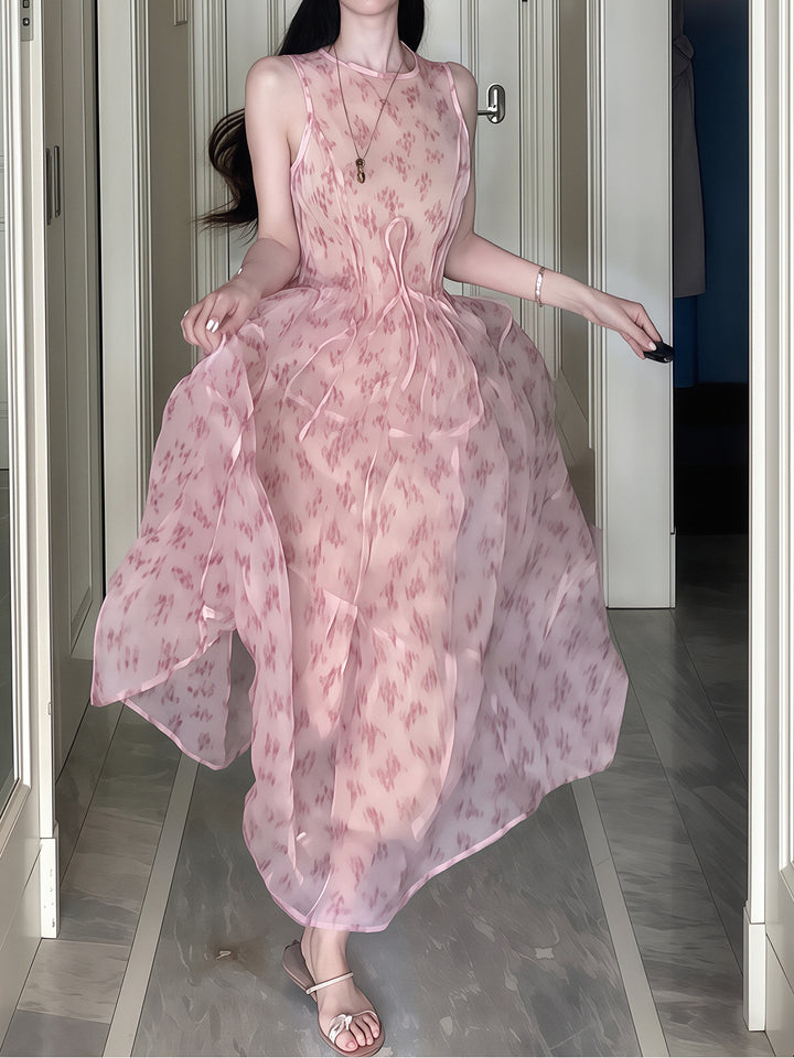 【dress】ノースリーブフラワー柄ワンピース Q8707