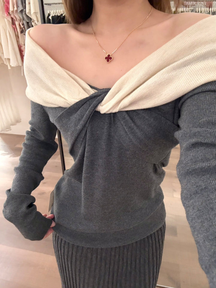 【tops】クロスネックニットトップス Q9144
