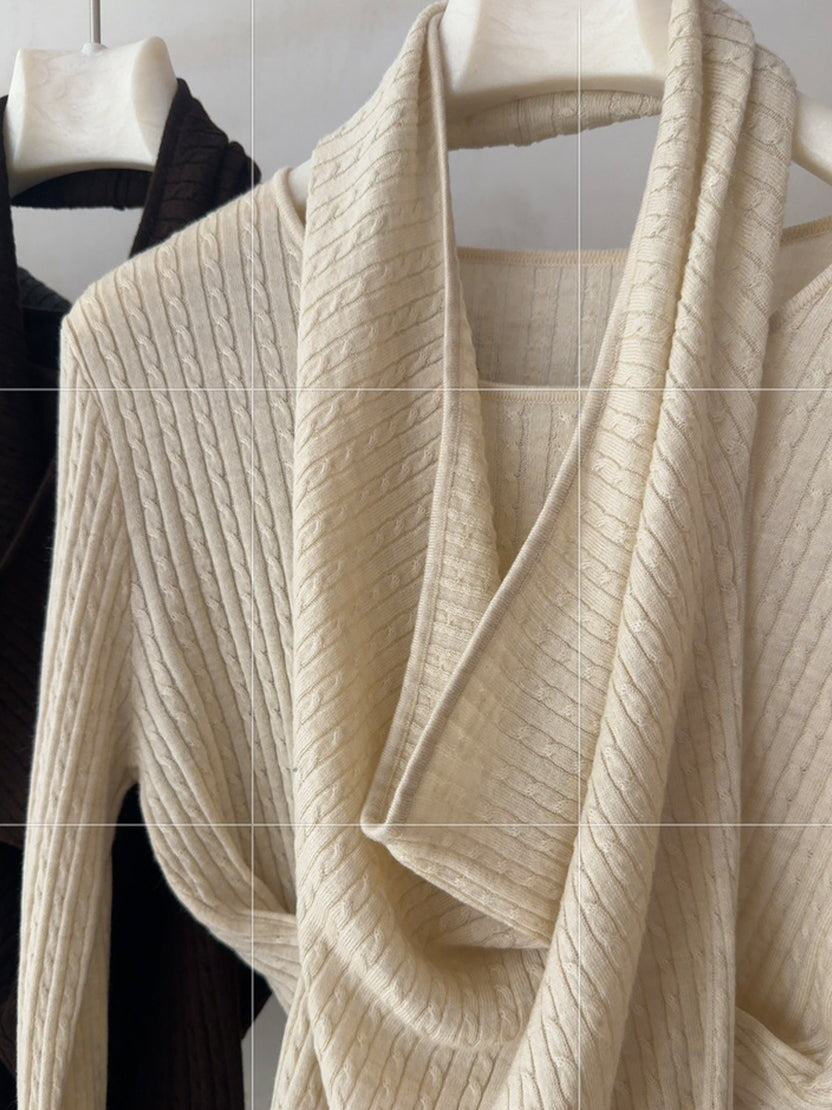 【tops】ドレープドネックニットトップス Q9156