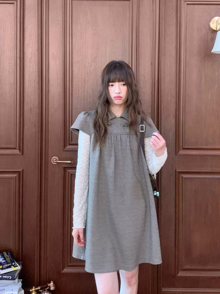 【dress】ノースリーブ折り襟ワンピース Q9044