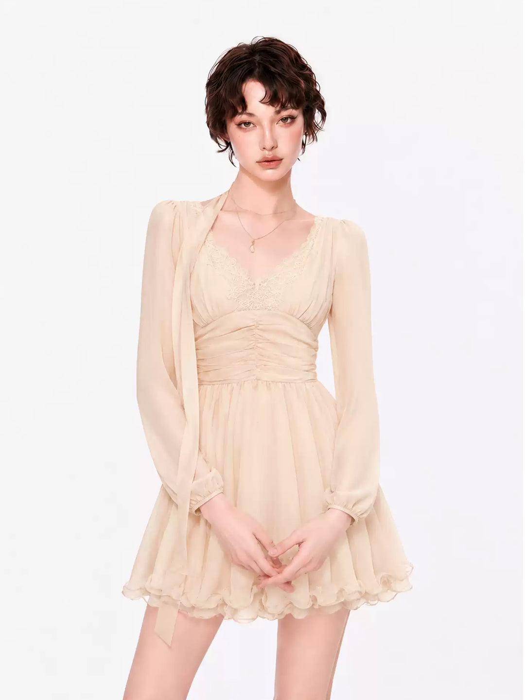 【dress】レースドッキングチュールワンピース Q9106