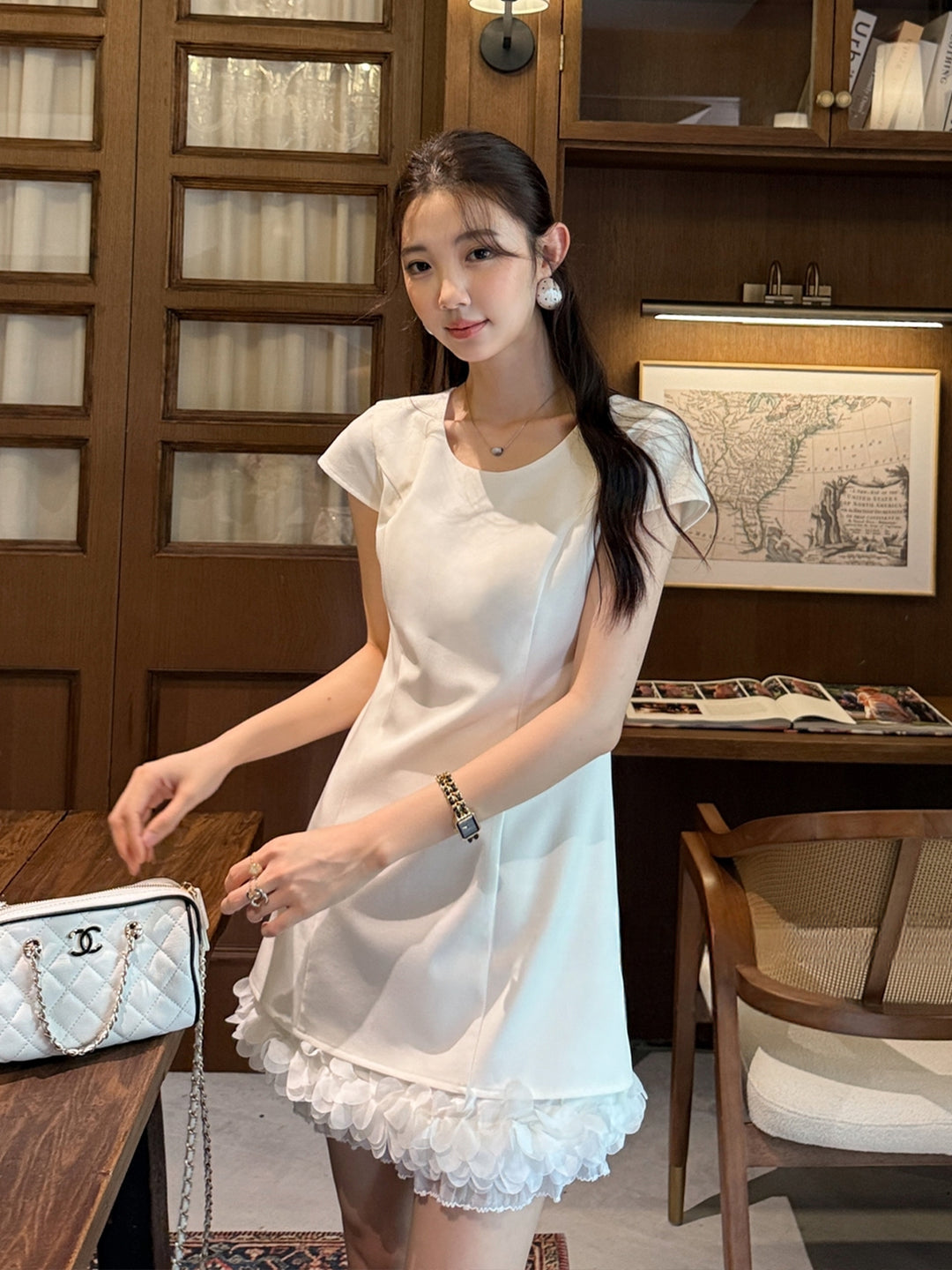 【dress】バックオーポンギャザーフリルミニワンピース Q8665