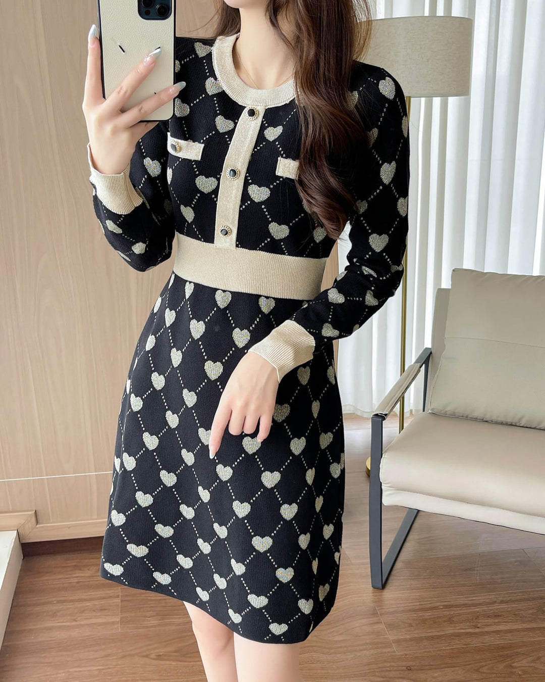 【dress】ハート柄ニットワンピース Q7296