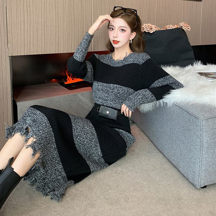 【dress】ボーダー柄ニットワンピース　M18572