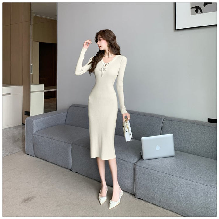 【dress】無地ニットワンピース　M18253