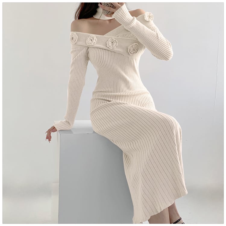【dress】ボートネックニットワンピース　M18127