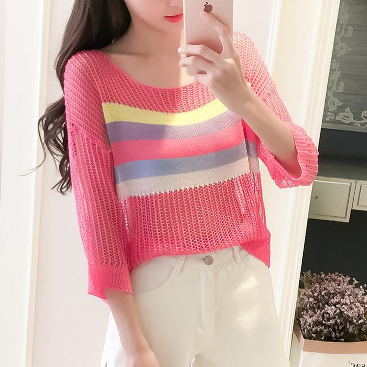 【tops】7 分袖透かしトップス Q8287