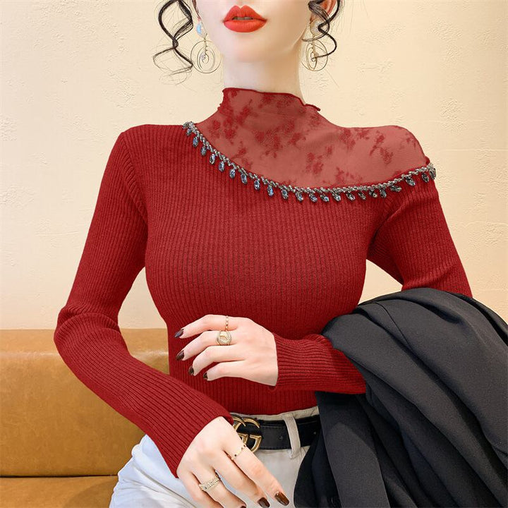 【tops】レースドッキングニットトップス　M28653