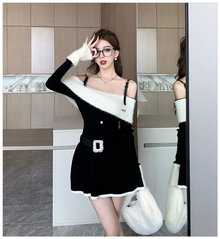 【dress】ニットワンピースベルト付き　M18537