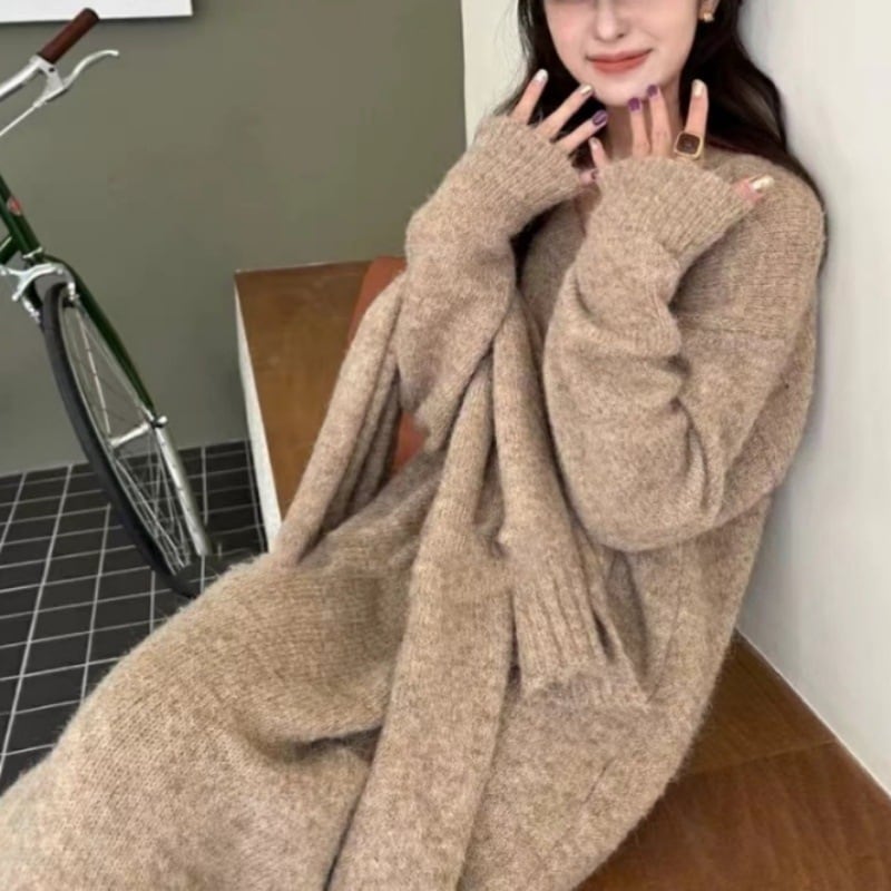 【dress】ニットワンピースマフラー付き　M27026