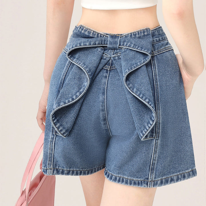 【bottoms】バックリボンデニムショートパンツ　N2661