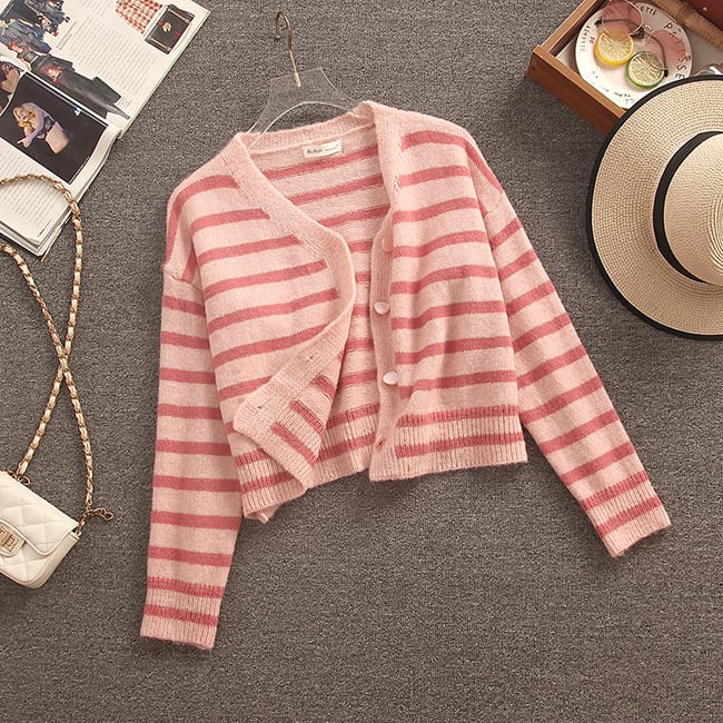 【outer】ボーダー柄ニットカーデ　M18374