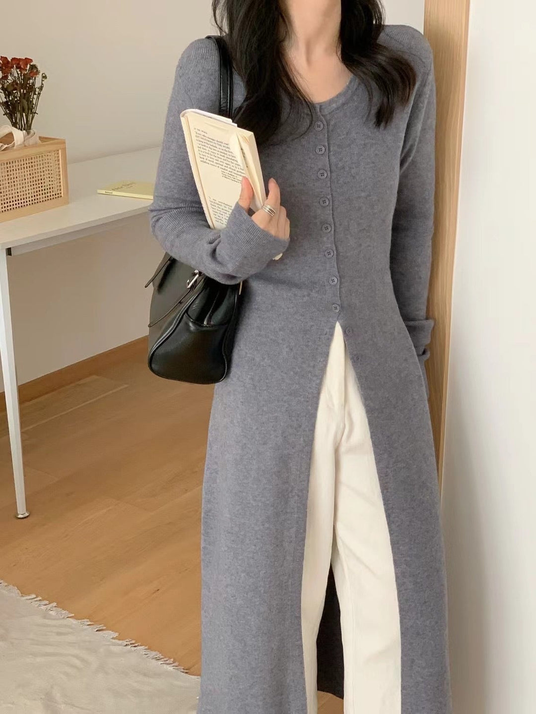 【outer】ロング丈スリットニットカーデ　M26799