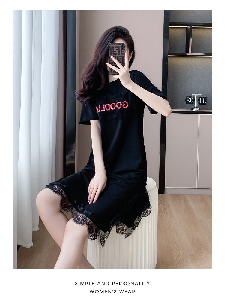 【dress】絶対欲しいレース切り替えTシャツワンピース　M17164