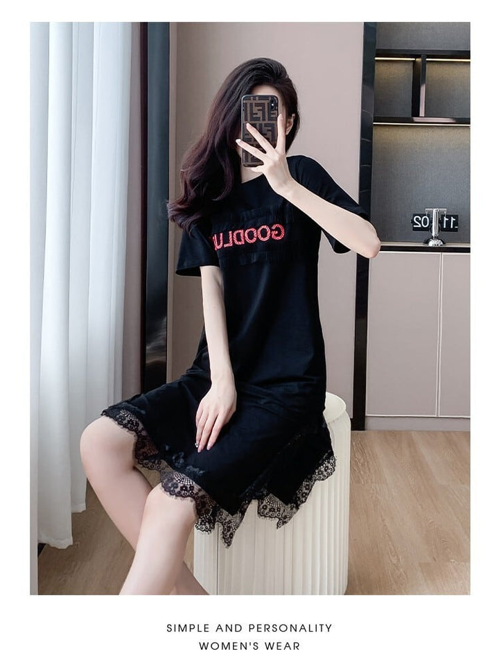 【dress】絶対欲しいレース切り替えTシャツワンピース　M17164