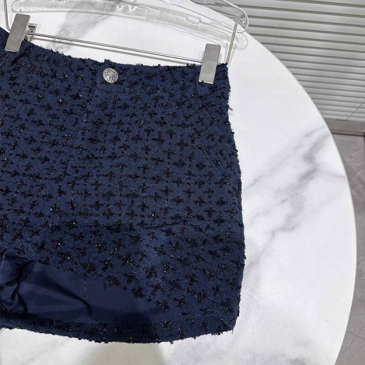 【set】フェイクレイヤードツイードジャケット×ショートパンツセット Q7341