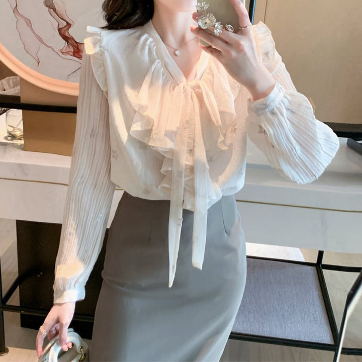【tops】リボン付きシャツトップス　M28617