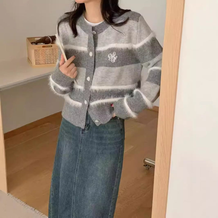 【outer】ボーダー柄ニットカーデ　M26553