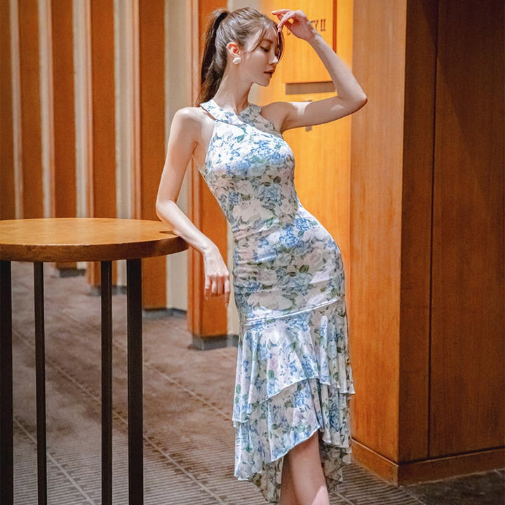 【dress】美感いっぱい✿ ✿プリントマーメイドワンピース　M16995