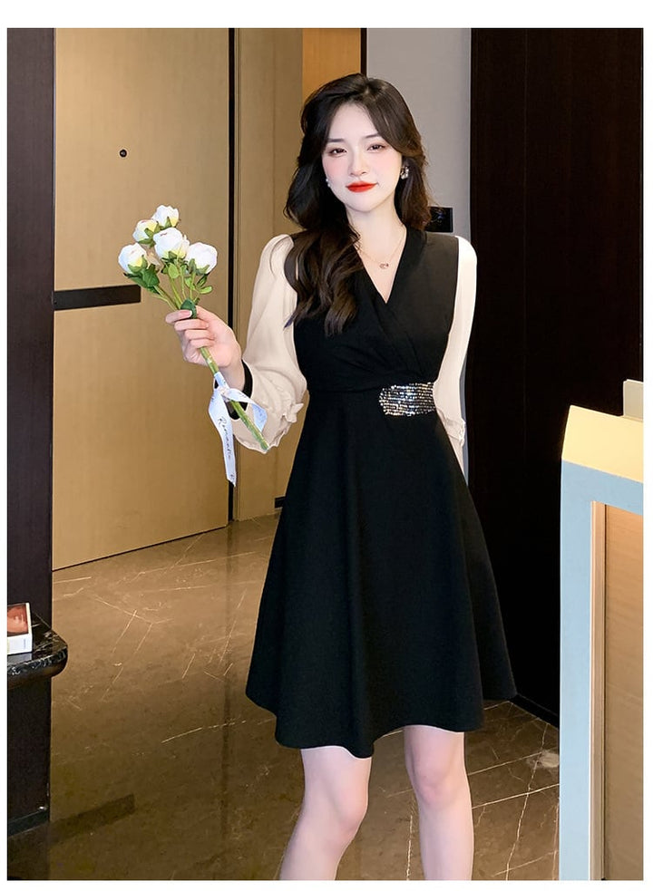 【dress】目立つ！パフスリーブエレガントデートワンピース　M17482