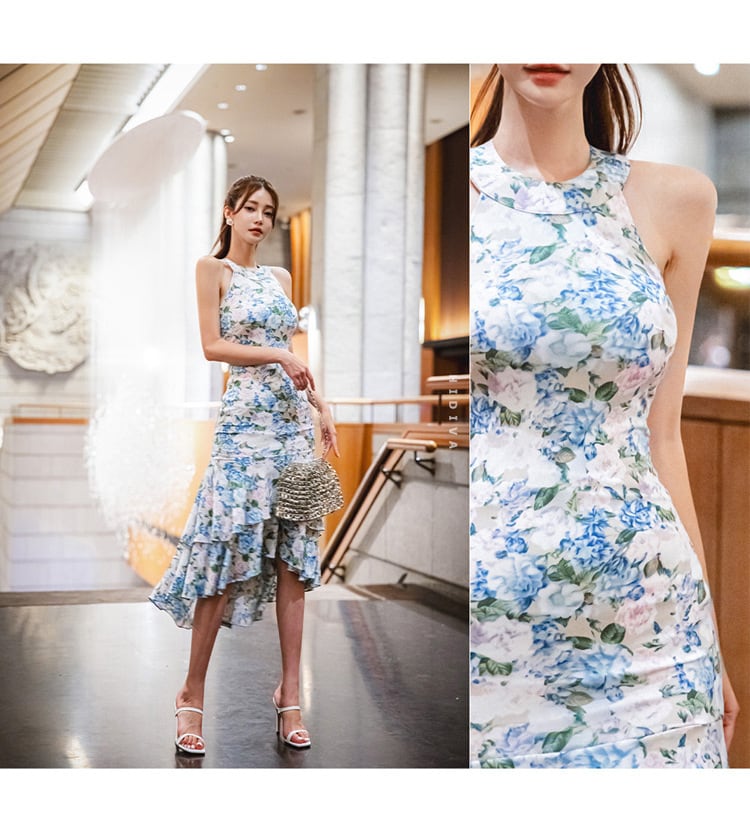 【dress】美感いっぱい✿ ✿プリントマーメイドワンピース　M16995