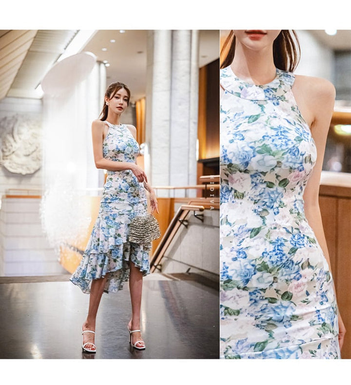 【dress】美感いっぱい✿ ✿プリントマーメイドワンピース　M16995