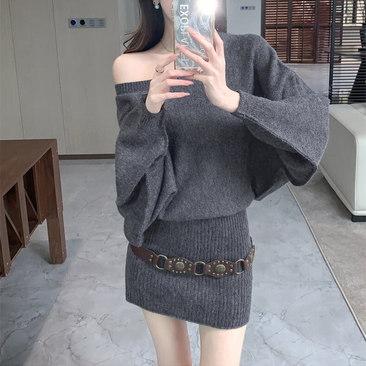 【dress】オフショルダーニットミニワンピース　N2771