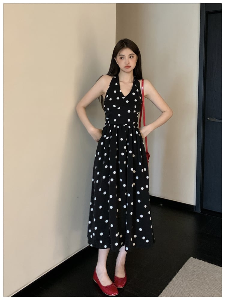 【dress】バックリボンドット柄ワンピース　M24012